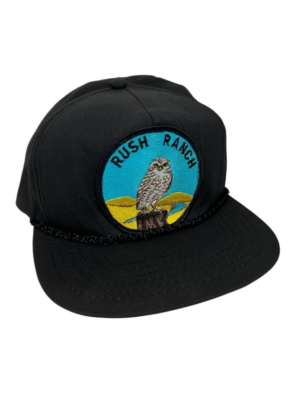 Vintage Rush Ranch Hat Cap Snap Back Black Owl Patch Rope Mens K Studio